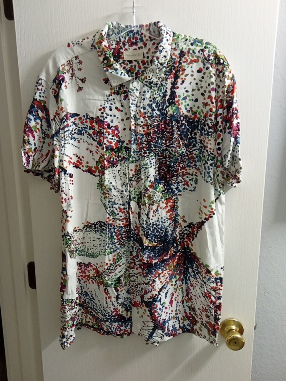 Men's Multicolor Abstract Dot Print Shirt - White Base